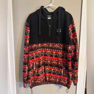 Super Massive Outdoor Aztec Black and Red Patterned Fleece Pullover  Sweater